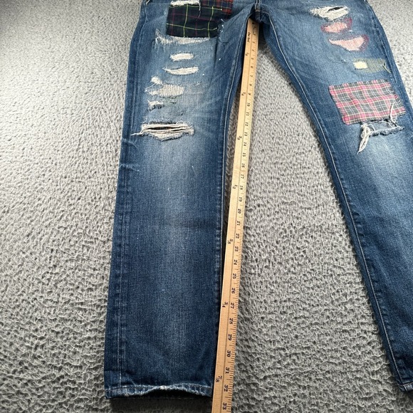 PRPS Le Sabre Jeans Mens 36 Distressed Paint Splatter Patchwork Indigo Tapered - Picture 8 of 16